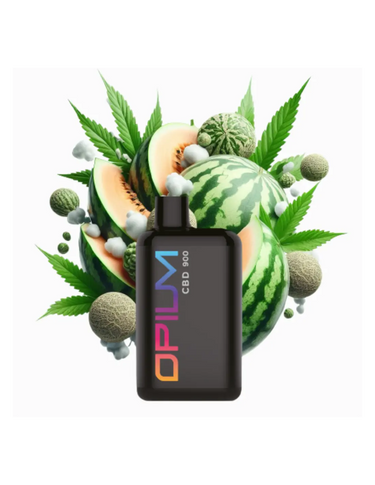 Vaper de CBD desechable de color negro, decorado con sandia y hojas de marihuana legal