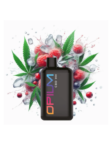 VAPER DESECHABLE DE CBD 900 INHALACIONES decorado con hojas de marihuana y frambuesas