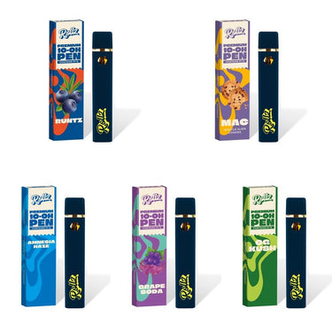 5 variedades distintas de vapes de la marca ROLLZ donde además se aprecia el vapeador fuera de su caja. Todo esto en fondo blanco