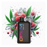 VAPER DESECHABLE DE CBD 900 INHALACIONES decorado con hojas de marihuana y frambuesas