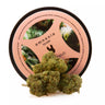 cogollo de flor indoor de 10-OH variedad amnesia junto con su envase en fondo blanco