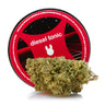 Envase de cogollo de cbd de genética Diesel Tonic,  junto con cogollo de la misma variedad sobre fondo blanco. 