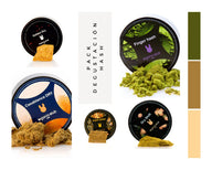 diseño gráfico con  5 variedades de hachis de CBD MONTADAS EN UNA IMAGEN 