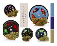 pack de flores hidropónicas de CBD en el que observamos 5 variedades diferentes con su correspondiente envase.  