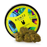 cogollo de flor de marihuana legal con su correspondiente tarro. variedad RUNTZ