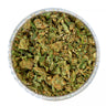 Tarro transparente relleno de triturado de flores de CBD, TRIM Y COGOLLOS PEQUEÑOS