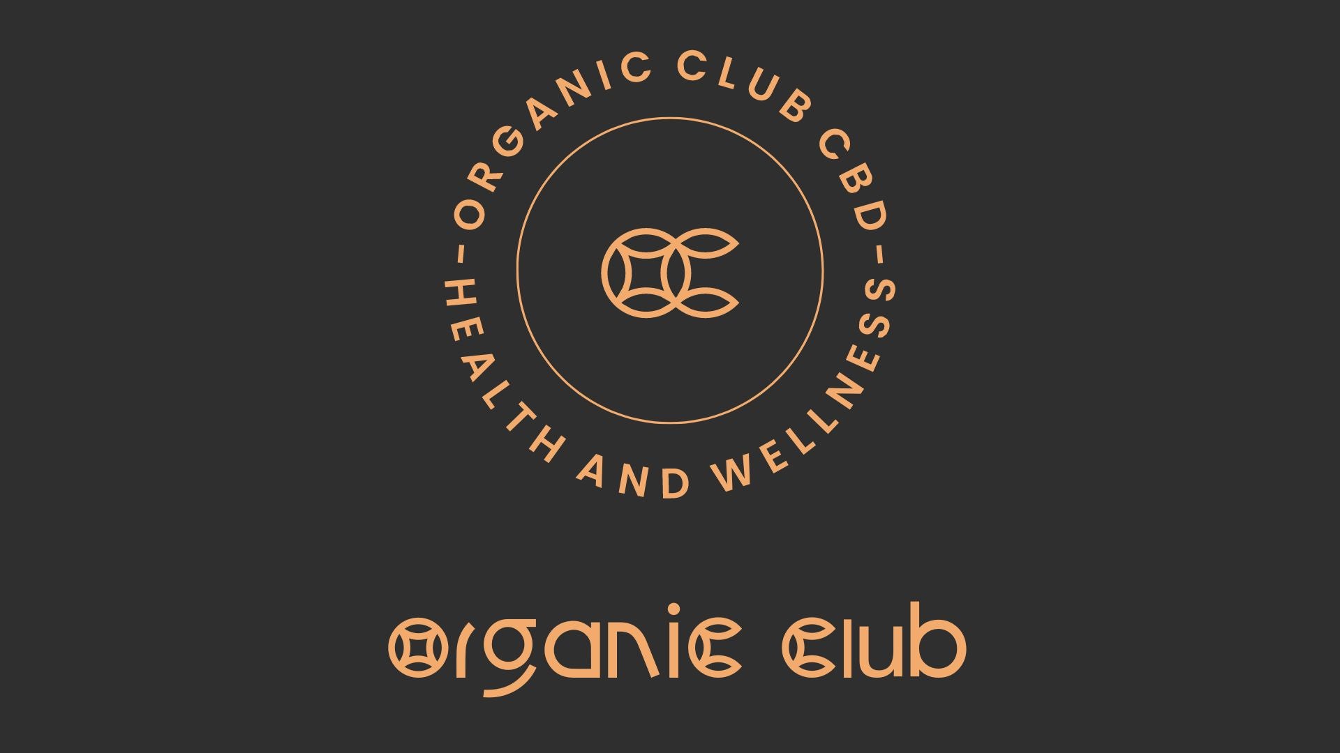 logo color naranja organic club cbd sobre fondo grris oscuro