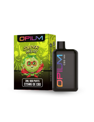 Vaper de CBD COLOR NEGRO, con su envase al lado color verdedecorado  con un melón