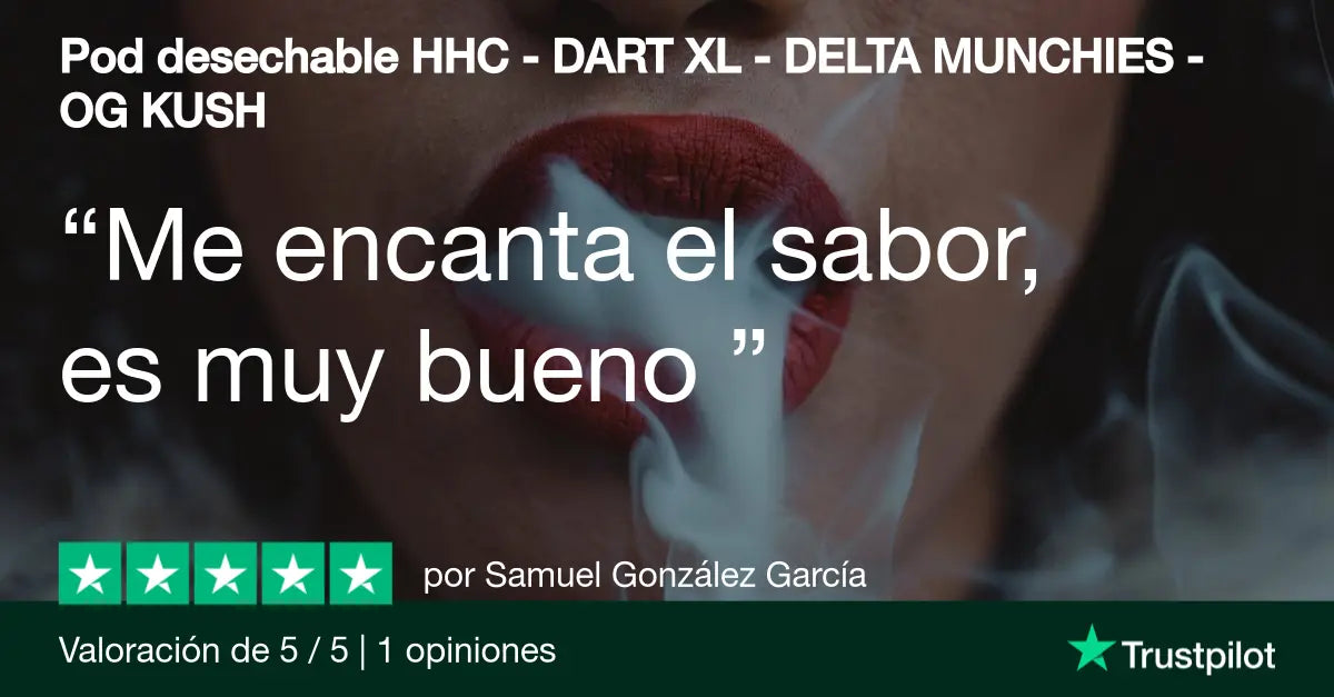 reseña de vape desechable con imagen de mujer expulsando humo blanco.