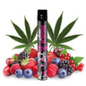 vapeador jesus kush en imagen con fondo blanco, rodeado a modo decorativo con hojas de marihuna y frutos del bosque