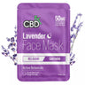 mascarilla facial cbd y lavanda sobre fondo blanco